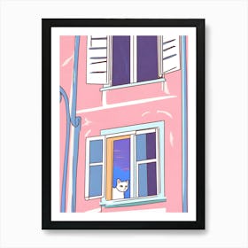 Cat In A Window anime style Art Print