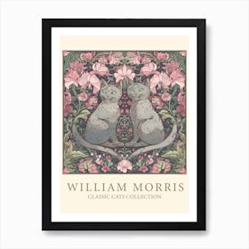 William Morris  Inspired  Classic Cats Grey Pink And Green Art Print