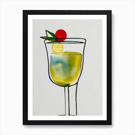 French 75 2 Minimal Line Drawing With Watercolour Cocktail Poster Art Print