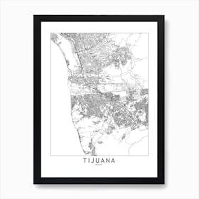 Tijuana White Map Art Print