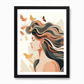 Woman With Butterflies In Her Hair Art Print