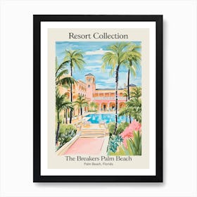 Poster Of The Breakers Palm Beach   Palm Beach, Florida   Resort Collection Storybook Illustration 3 Art Print
