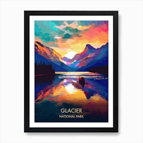 Glacier National Park Travel Poster Illustration Style 6 Art Print