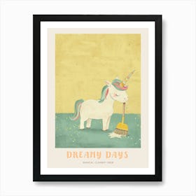 Pastel Unicorn Cleaning The Floor Poster Art Print