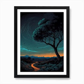 Tree In The Night Sky Art Print