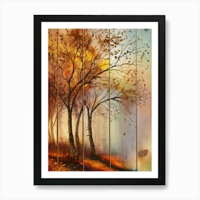 Autumn Trees On Wood Art Print