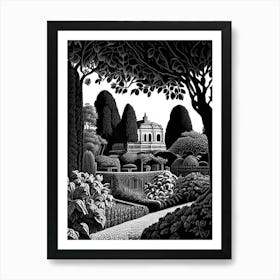 Giardino Di Boboli, Italy Linocut Black And White Vintage Art Print