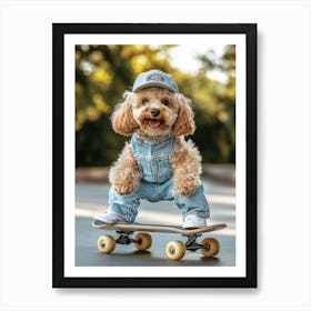 Skateboarding Cavapoo Art Print