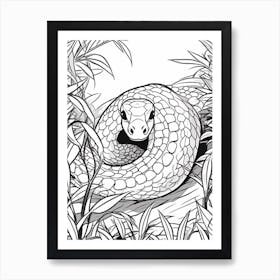 Line Art Jungle Animal Python 2 Art Print