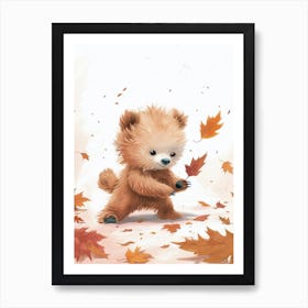 Sloth Bear Cub Playing With A Fallen Leaf Storybook Illustration 4 Art Print