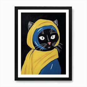 The Cat With The Pearl Earring, Black Cat Art  Johannes Vermeer Art Print