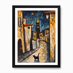 Painting Of Florence With A Cat In The Style Of Surrealism, Miro Style 2 Art Print