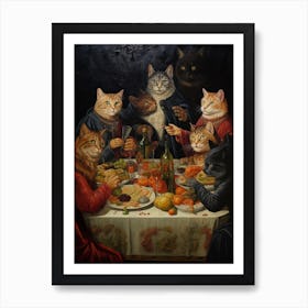 Medieval Cat Banquet Romanesque Oil Painting Inspired Art Print