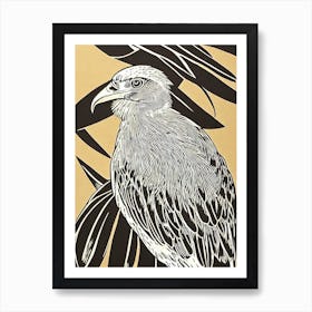 Crested Caracara Linocut Bird Art Print