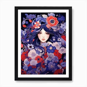 Asian Girl With Flowers Art Print