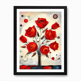 Elysium in Bloom: A Dance of Crimson Petals Art Print