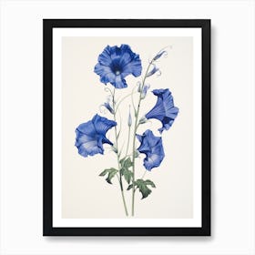 Blue Botanical Canterbury Bells 1 Art Print