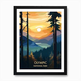 Olympic National Park Travel Poster Illustration Style 1 Art Print