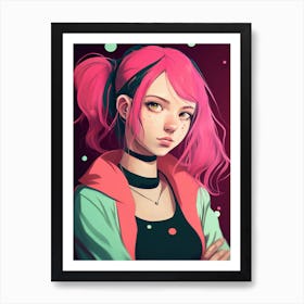 Pink Hair Anime Girl Art Print