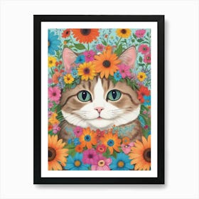 Cat With Flowers 9 Art Print