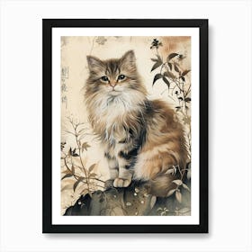 Norwegian Forest Cat Japanese Illustration 2 Art Print