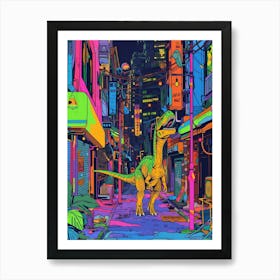 Cyberpunk Neon Dinosaur Inspired Illustration Art Print