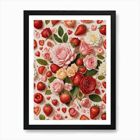 Roses And Strawberries Art Print