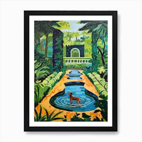 Painting Of A Dog In The Palace Of Versailles Garden, France In The Style Of Matisse 03 Art Print