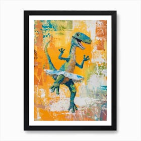 Dinosaur Dancing In A Tutu Blue Orange  3 Art Print