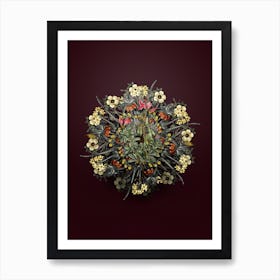 Vintage Restharrows Flower Wreath on Wine Red n.2079 Art Print