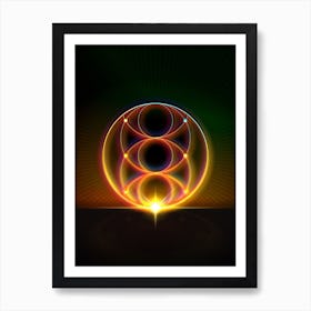 Neon Geometric Glyph in Watermelon Green and Red on Black n.0382 Art Print