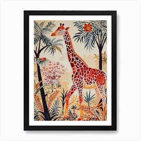 Giraffe In The Wild Leaf Illustration 1 Art Print