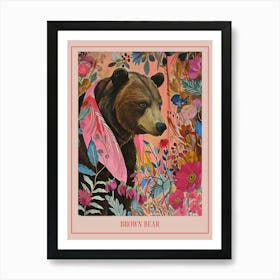 Floral Animal Painting Brown Bear 1 Poster Art Print