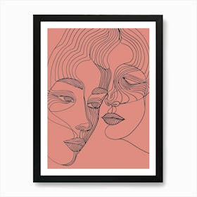 Minimalist Portrait Line Pink Woman 1 Art Print