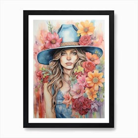 Cowgirl Watercolour Flower 1 Art Print