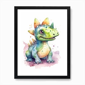 Velocisaurus Cute Dinosaur Watercolour 4 Art Print