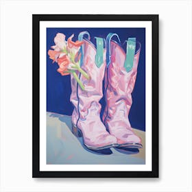 A Painting Of Cowboy Boots With Pink Flowers, Fauvist Style, Still Life 7 Art Print