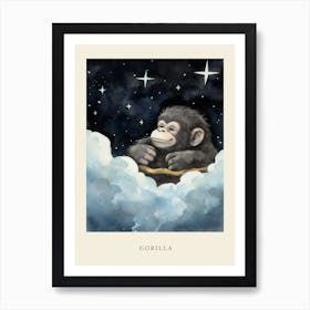 Baby Gorilla 3 Sleeping In The Clouds Nursery Poster Art Print