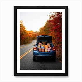 A Car Journey Through A Stunningly Beautiful Autumn Panorama Windows Gently Glowing With The Soft (2) Art Print