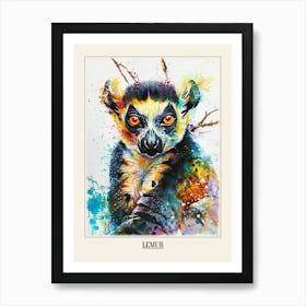 Lemur Colourful Watercolour 3 Poster Art Print