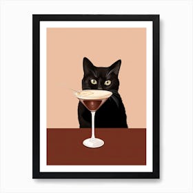 Black Cat With Espresso Martini Cocktail Drink Art Print