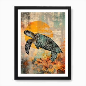 Sea Turtle Collage In The Sunset 3 Art Print