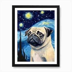 Pug Starry Night Dog Portrait Art Print