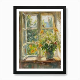 Lily Flowers On A Cottage Window 1 Art Print