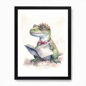 Smart Baby T Rex Dinosaur Wearing Glasses Watercolour Illustration 4 Art Print