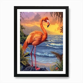 Greater Flamingo Galapagos Islands Ecuador Tropical Illustration 8 Art Print