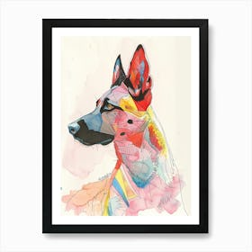 Beauceron Dog Watercolour Geometric Line Drawing Art Print