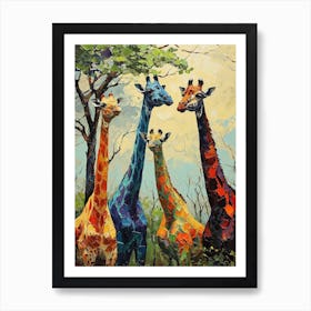 Colourful Brushstroke Herd Of Giraffe Art Print