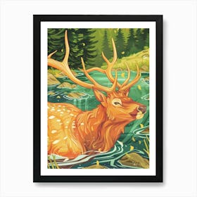 Deer In The River Art Print