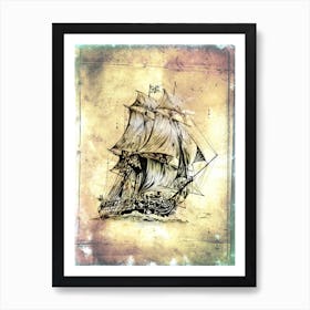 Boat Sea Art Illustration In A Painting Style 08 Art Print